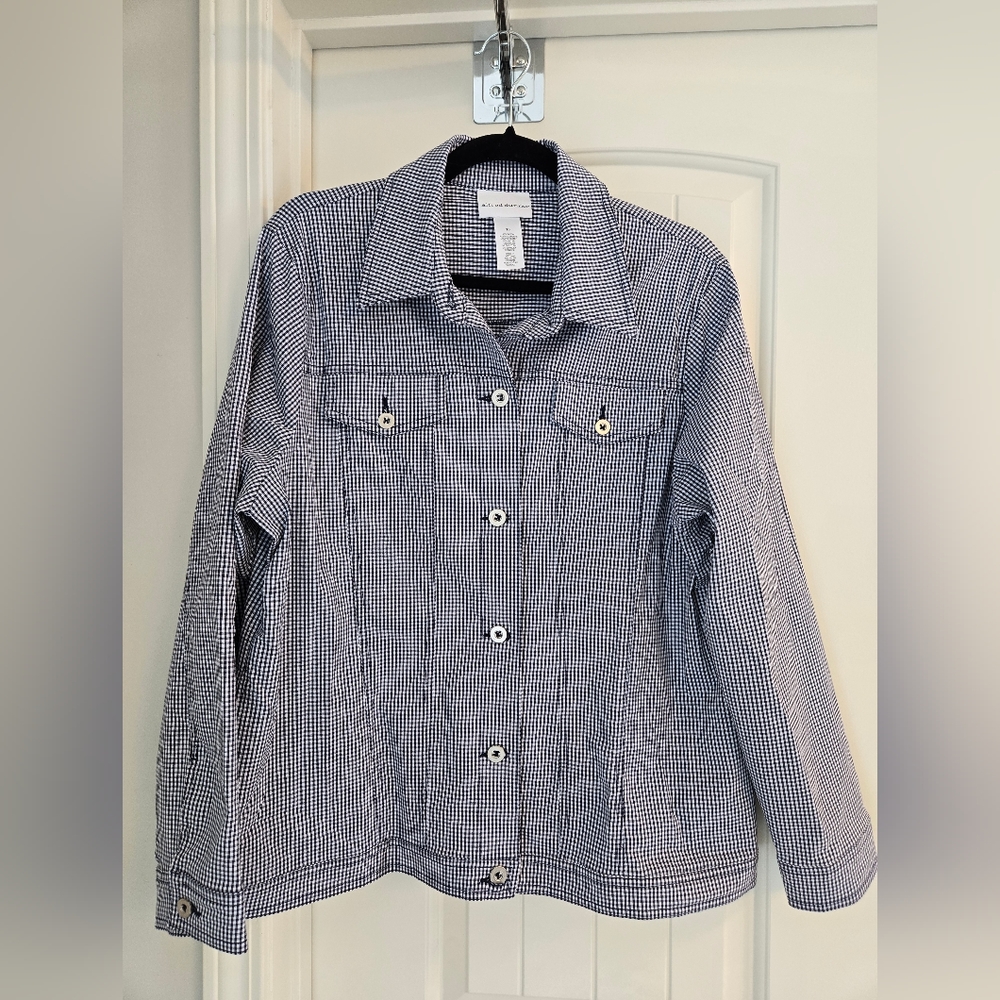 Alfred Dunner Navy & White Gingham Jacket, Size 16